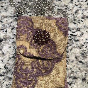 Elegant Purple and Gold Beaded Canvas Pouch